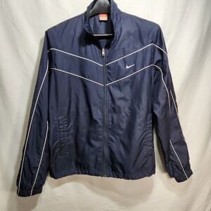 Vintage Nike Swoosh Navy Blue Windbreaker Jacket Size XL Mesh Lined Silver Tag